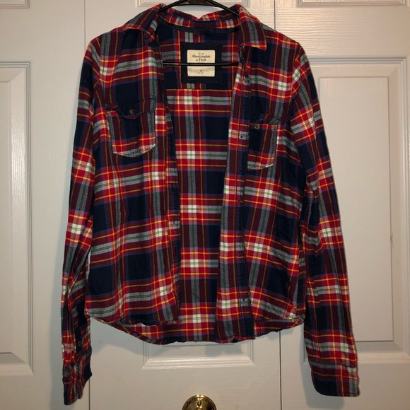 Abercrombie & Fitch Tops - Abercrombie & Fitch Red and Navy Flannel